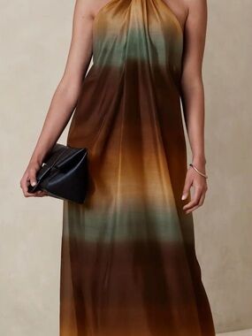 Banana Republic Sleeveless Ombre Halter Maxi Dress in Brown and Green SZ 4